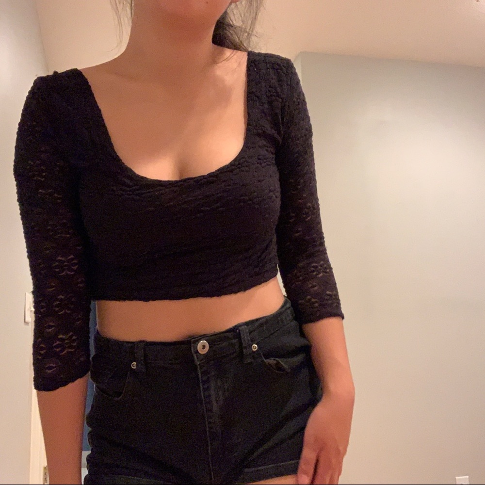 Urban outfitters black lace crop shirt